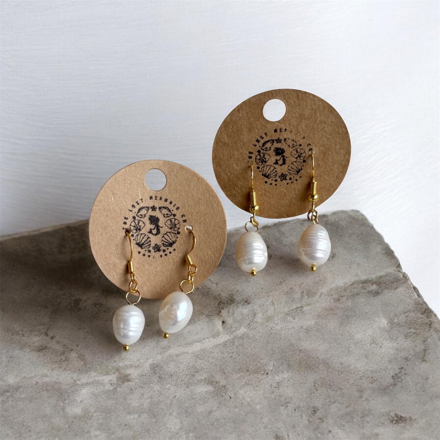 Gold Pearl Dangle Earrings