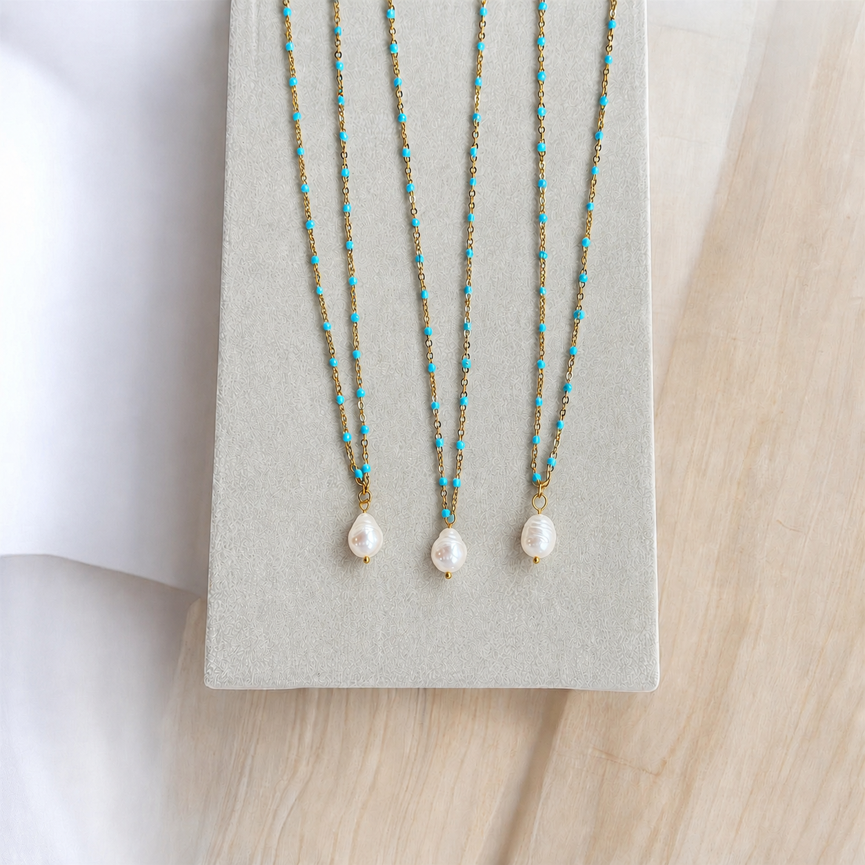Gold & Turquoise Confetti Dainty Pearl Necklace