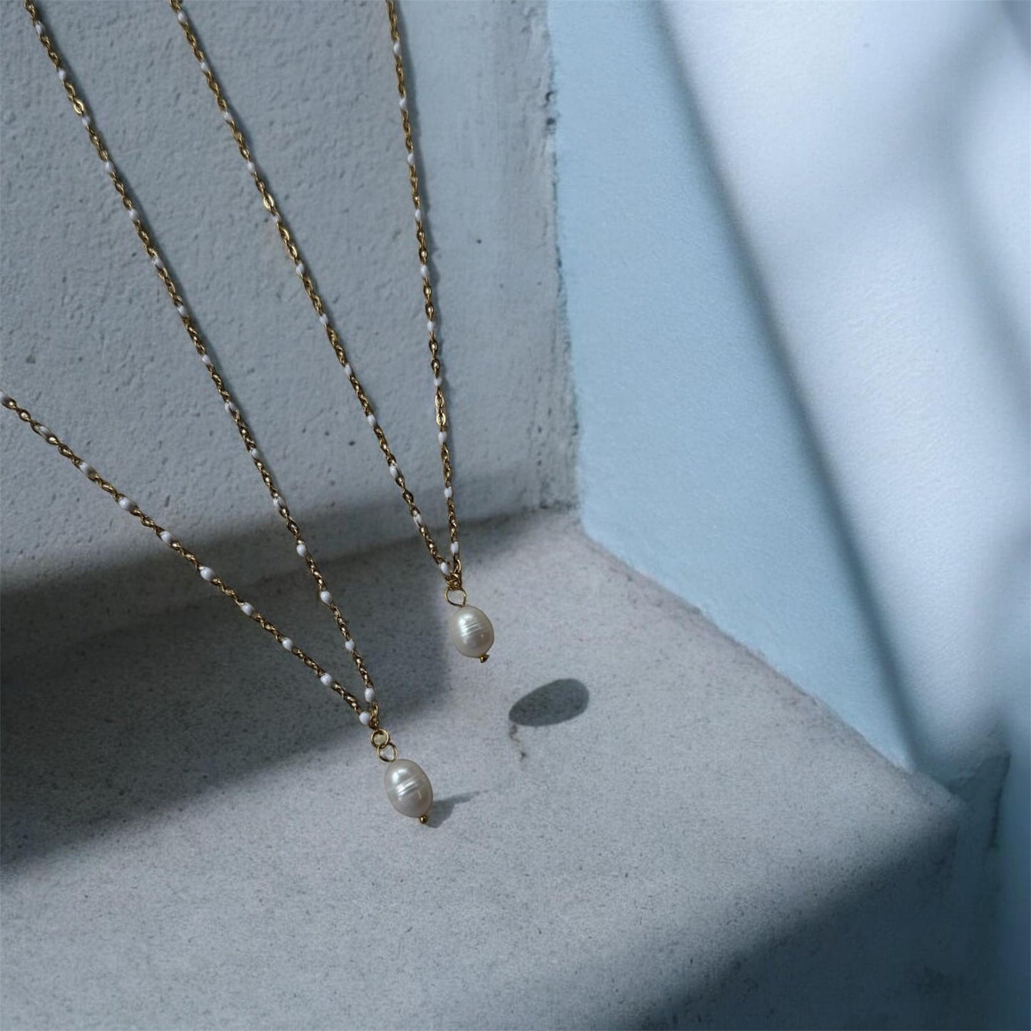Pearl Gold & White Confetti Dainty Satellite Chain