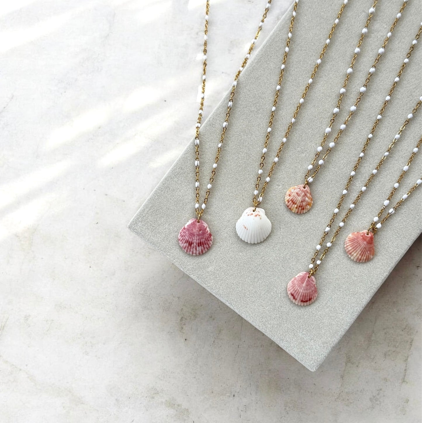 Scallop Gold & White Confetti Dainty Satellite Chain