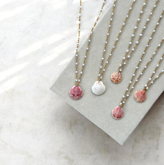 Scallop Gold & White Confetti Dainty Satellite Chain