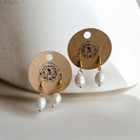 Gold Pearl Dangle Earrings