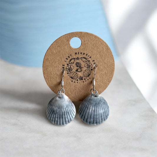 Gray Scallop Dangle Earrings